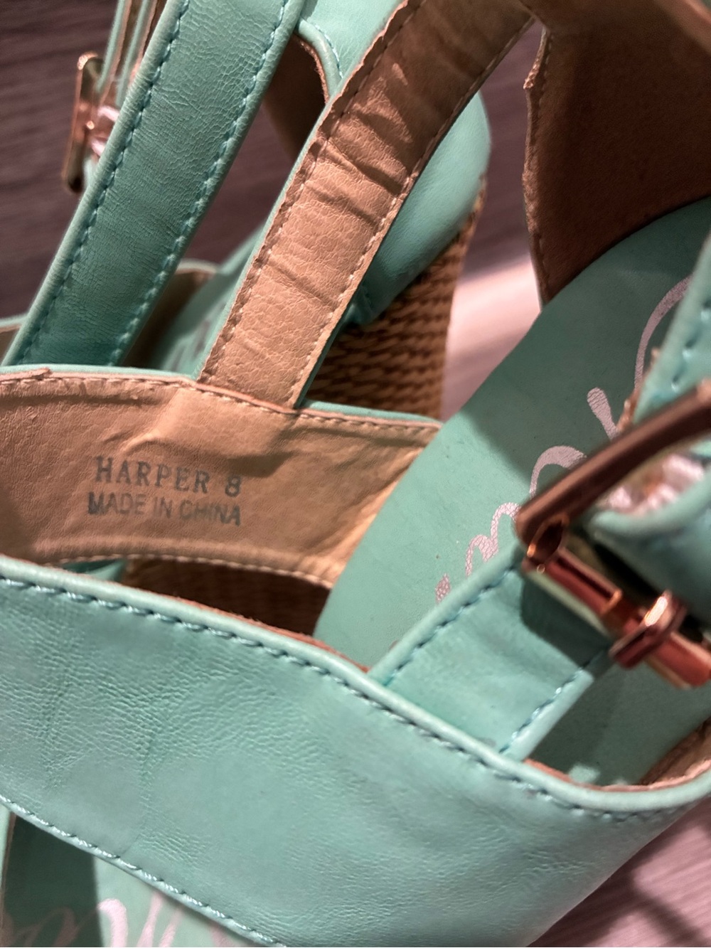 Mint Green Women’s Wedge Sandals with Buckle Strap - Picture 5 of 6